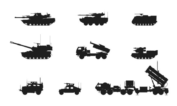 usa army military vehicle equipment set. weapon and army machines. isolated vector image for military web design