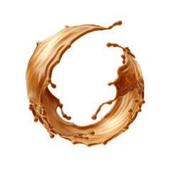 3d render, round shape liquid caramel splash, toffee or nougat cooking ingredient, splashing maple syrup. Clip art isolated on white background.