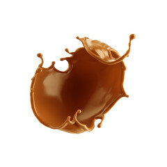 3d render, abstract shape liquid caramel splash, toffee or nougat cooking ingredient, splashing maple syrup. Clip art isolated on white background.