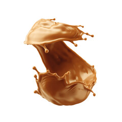 3d render, twisted shape liquid caramel splash, toffee or nougat cooking ingredient, splashing maple syrup. Clip art isolated on white background.