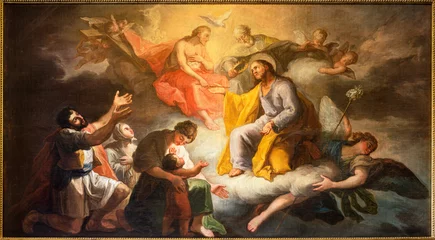 Poster VALENCIA, SPAIN - FEBRUARY 14, 2022: The painting Apotheosis of St. Joseph in the church Basilica de la Mare de Deu dels Desamparats by Francisco Llacer from 19. cent. © Renáta Sedmáková