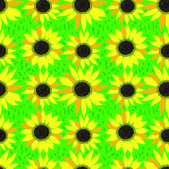Sunflower on green background. Ukraine seamless pattern.