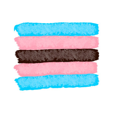 Black Transgender Flag - Artisitic Hand Drawn Paint Textured Vector Illustration. Black Trans Flag Background Template, Symbol Of LGBTQ Community.
