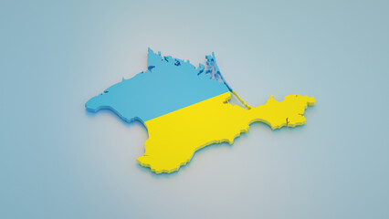 Crimea peninsula in blue and yellow colors of Ukraine. Ukrainian flag colors on Crimea map. 3d rendering