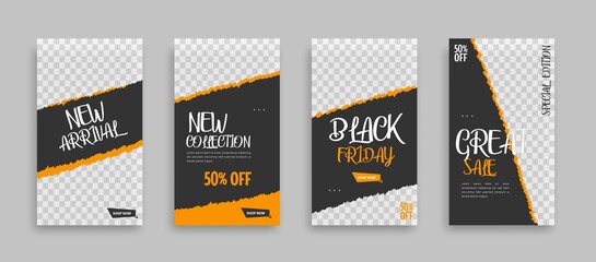 Set of Editable minimal square banner template. Black yellow white background color with geometric shapes for social media post, story and web internet ads. Vector illustration