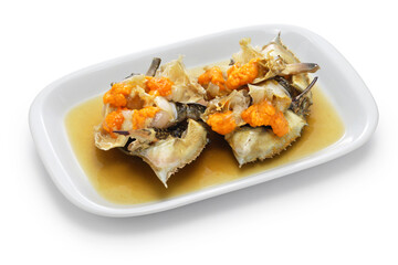 ganjang gejang ( raw gazami crabs marinated in sweet spicy soy sauce ), Korean food isolated on white background