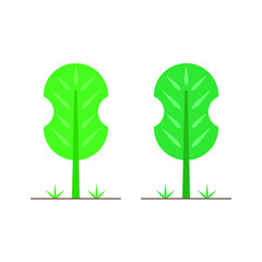 Flat illustration of simple green trees and grasses on white background. Suitable for landing pages, icons, stickers and posters.