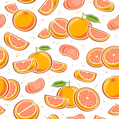 Vector Grapefruit seamless pattern, repeating background with set of cut out illustrations still life grapefruits with green leaves, group of ripe grapefruits on white background for wrapping paper