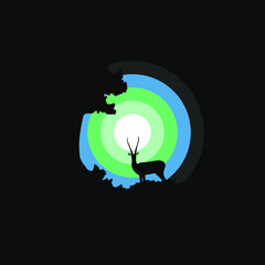 Silhouette illustration design of deer in the forest Isolated on colorful background. Suitable for landing pages, icons, stickers and posters.