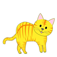 A standing tabby cat with white background
