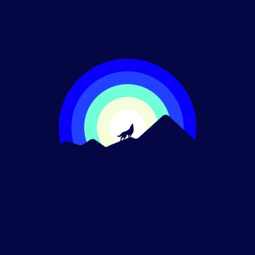 The silhouette illustration design of the wolf roars at night Isolated on colorful background. Suitable for landing pages, icons, stickers and posters.