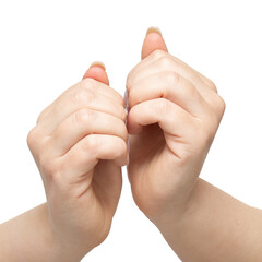hands of woman during Balayam exercices, a yoga asanas that consists in rubbing nails  for hair...