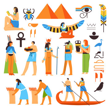 Ancient Egypt pyramids, gods and deities vector