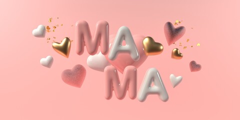 Naklejka premium Mothers day theme with pink hearts - 3D render