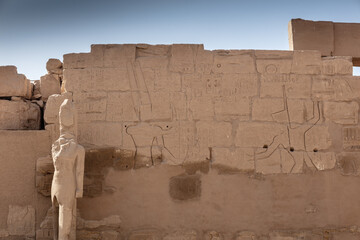 Different hieroglyphs on the walls and columns in the Karnak temple. Karnak temple is the largest...