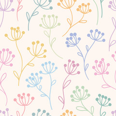 Colorful pastel flower pattern, floral vector background seamless repeat