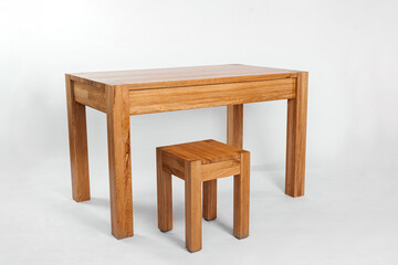 handmade wooden table on a white background with all the details