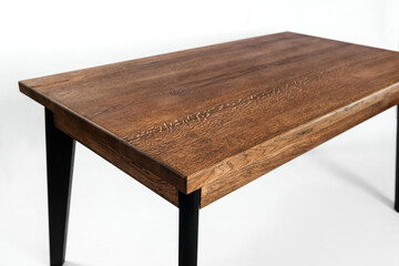 handmade wooden table on a white background with all the details