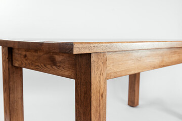handmade wooden table on a white background with all the details