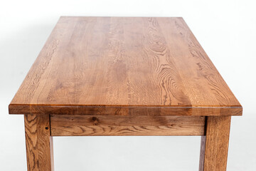 handmade wooden table on a white background with all the details