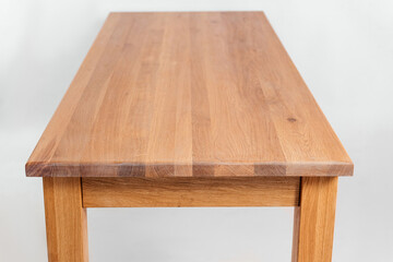 handmade wooden table on a white background with all the details