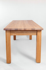 handmade wooden table on a white background with all the details
