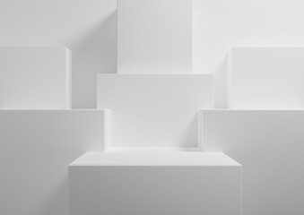White, light gray, black and white 3D rendering simple, minimal background for product display podium, stand for presentation geometric backdrop mock up template wallpaper for beauty cosmetic products