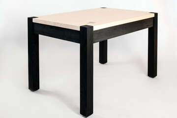 handmade wooden table on a white background with all the details