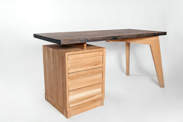 handmade wooden table on a white background with all the details