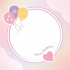 Vintage happy Birthday card with heart and baloons