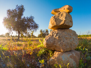 Stones in balance at sunset