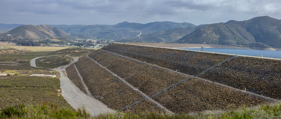 Panoramic view of Diamond valley dam in California.