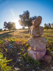 Stones in balance at sunset