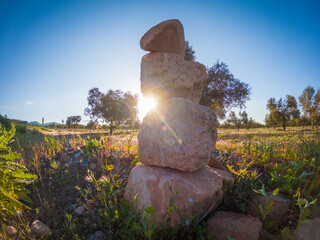 Stones in balance at sunset