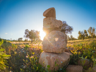 Stones in balance at sunset