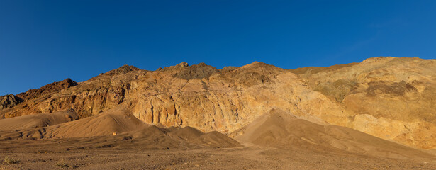 Panoramic view of sandstone hills near Furnace creek in death valley national park.