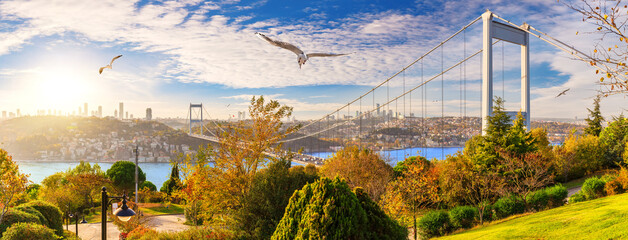 Beautiful panorama of Istanbul and the Second Bosphorus Bridge, Turkey