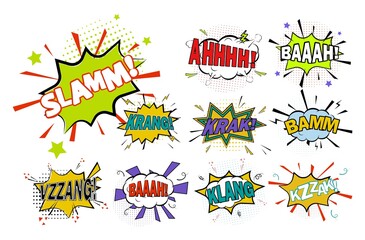 Comic drawing element with sign, speech bubble set