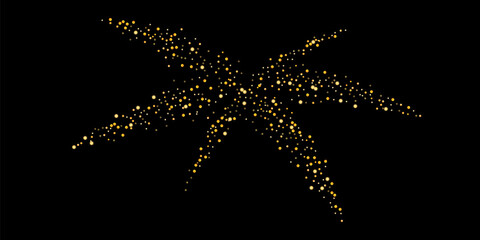 Gold glitter confetti on a black background. Serpentine. Shiny particles are scattered, sand. Decorative element. Luxury background for your design, postcards, invitations, vector