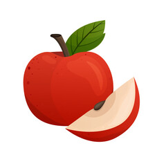 Apple and slice. Fruit illustration for farm, market, menu. Healthy food design. Vector illustration