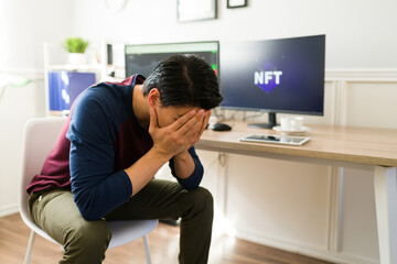 Fototapeta premium Stressed broker losing his investment money