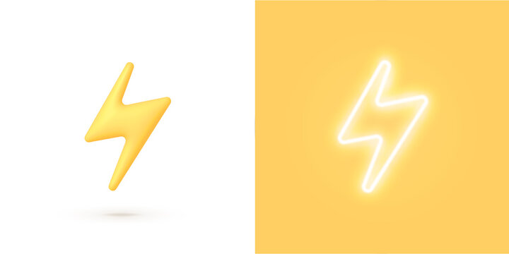 3d Realistic Lightning Bolt Vector Illustration. Bolt Neon On Light Background. Realistic 3d Symbol Design. Vector Isolated Illustration