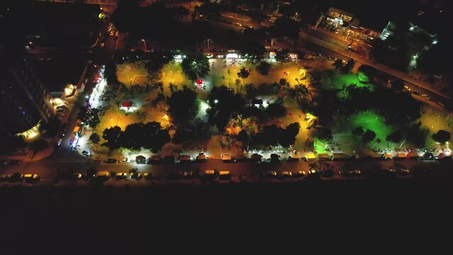 Ribeir&atilde;o Preto  S&atilde;o Paulo  Brazil - April 23, 2022 : Night images of the city of Ribeir&atilde;o Preto. bike plaza, foodtrucks