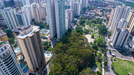 Fototapeta na wymiar Aerial view of Sao Jose dos Campos, Sao Paulo, Brazil. Ulysses Guimaraes Square. With residential buildings in the background