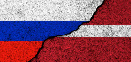Russia and Latvia flags background. Diplomacy and political, conflict and competition, partnership and cooperation concept photo