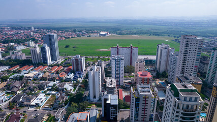 Aerial view of Sao Jose dos Campos, Sao Paulo, Brazil. Ulysses Guimaraes Square. With residential buildings in the background