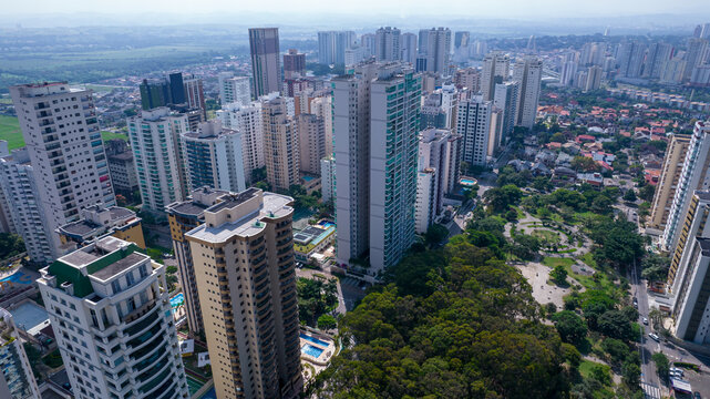 Aerial view of Sao Jose dos Campos, Sao Paulo, Brazil. Ulysses Guimaraes Square. With residential buildings in the background