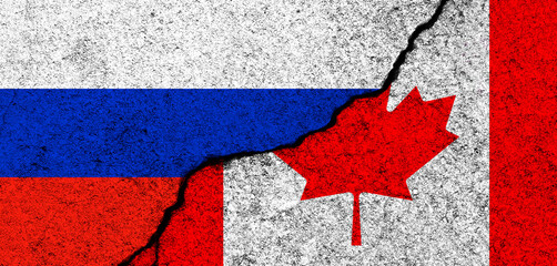 Russia and Canada flags background. Diplomacy and political, conflict and competition, partnership and cooperation concept photo