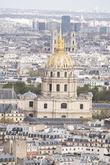 Fototapeta na wymiar Paris, France, Europe: aerial view of the skyline of the city with the Saint Louis cathedral in the Les Invalides complex and the Pantheon seen from the top of the Eiffel Tower 