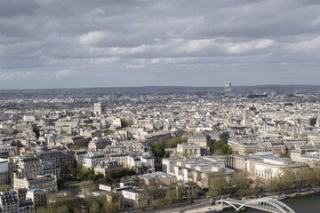 Paris, France, Europe: aerial view from the top of the Eiffel Tower with river Seine, Triumphal...